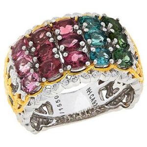 Limited Edition Genuine Tourmaline Ring Palladium Sterling Silver 18k Gold Sz 7!